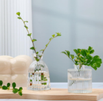 Clear Glass Bud Vase Set, Vintage Embossed Mini Flower Vases for Wedding and Home Decoration