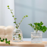 Clear Glass Bud Vase Set, Vintage Embossed Mini Flower Vases for Wedding and Home Decoration