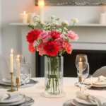 Ribbed Glass Cylinder Flower Vase, Decorative Centerpiece Vase for Home and Wedding Decoration