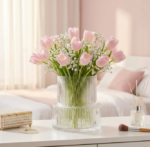 Ribbed Glass Flower Vase, Modern Clear Decorative Vase for Living Room, Table and Office - Image 2