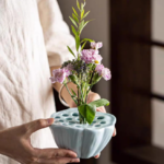Ceramic Flower Arrangement Vase with Stem Holder, Decorative  Bowl for Table and Home Display