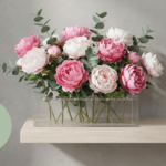 Clear Acrylic Rectangular Flower Vase with Multi-Hole Stem Holder for Table Centerpieces