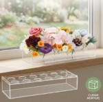 Clear Acrylic Rectangular Flower Vase with Multi-Hole Stem Holder for Table Centerpieces - Image 2