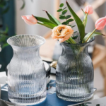 Ribbed Glass Flower Vase, Modern Decorative Vase for Wedding, Living Room and Home Decoration