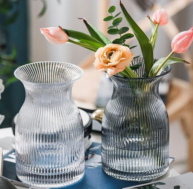 32.1 Ribbed Glass Flower Vase, Modern Decorative Vase for Wedding, Living Room and Home Decoration - Image 1