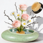Ceramic Flower Arrangement Bowl with Metal Flower Frog Set for Decorative Floral Displays