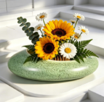 Ceramic Flower Arrangement Bowl with Metal Flower Frog Set for Decorative Floral Displays - Image 2