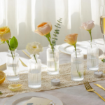 Mini Clear Glass Bud Vase Set, Ribbed Decorative Flower Vases for Wedding and Home Decoration