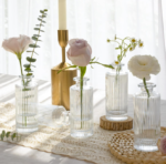 Mini Clear Glass Bud Vase Set, Ribbed Decorative Flower Vases for Wedding and Home Decoration - Image 2