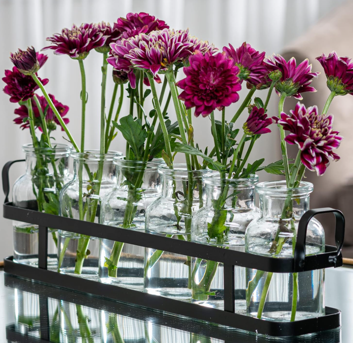 47.1 Glass Flower Vase Set with Metal Holder, Modern Decorative Vases for Table, Shelf and Home Display - Image 1
