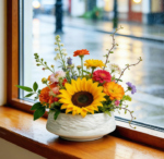 Ceramic  Flower Vase with Metal Flower Frog, Decorative Floral Arrangement Bowl - Image 2