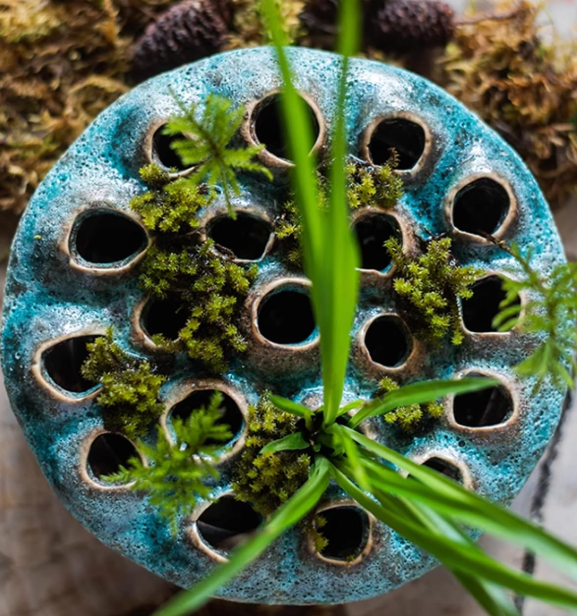 49.1 Ceramic Flower Arrangement Vase with Stem Holder, Decorative Bowl for Home and Office - Image 1