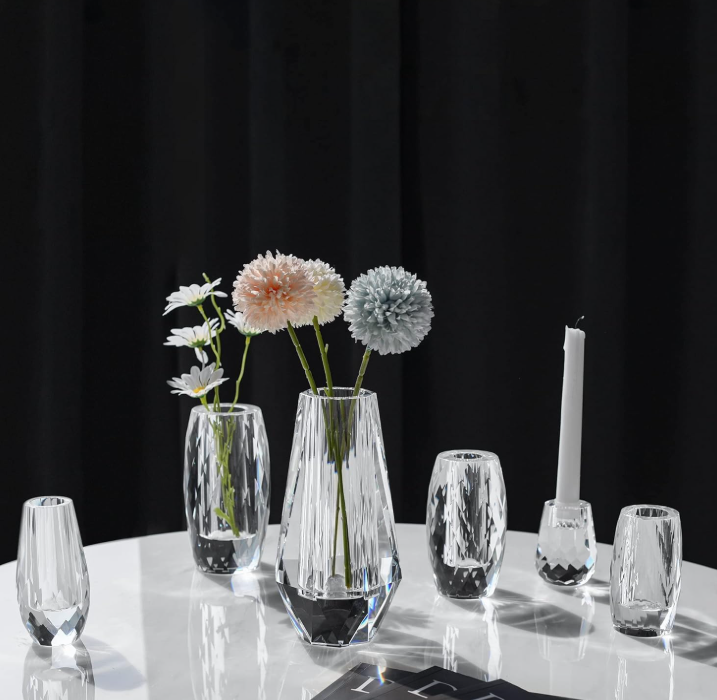 50.1 Modern Crystal Glass Flower Vase, Transparent Decorative Floral Vase for Home and Table Decoration - Image 1