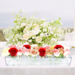 Clear Acrylic Rectangular Flower Vase Set with Stem Holder for Table Centerpieces and Home Decor