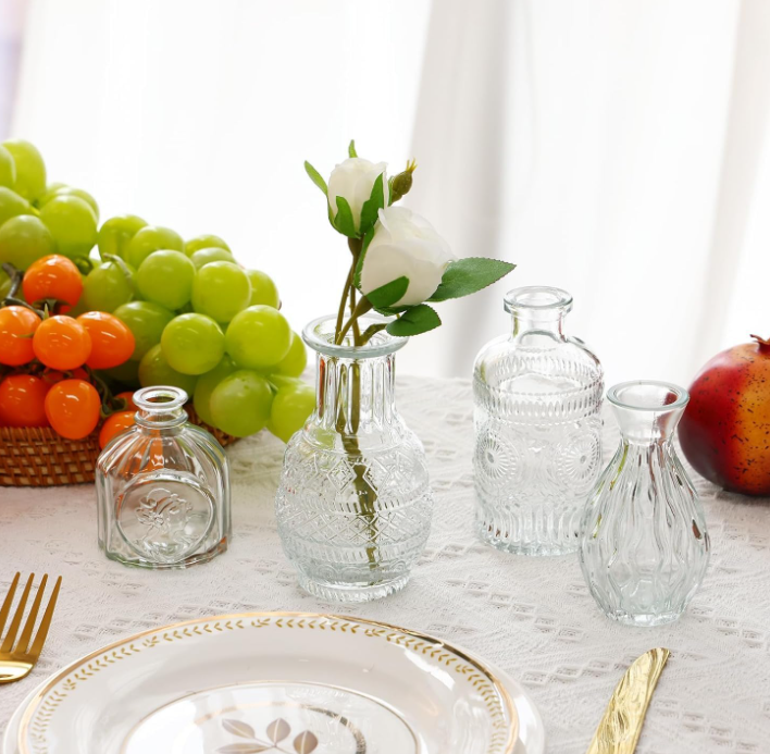 56.1 Glass Bud Vase Set, Vintage Clear Decorative Flower Vases for Home, Wedding and Table Centerpieces - Image 1